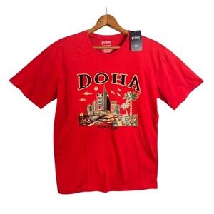 NWT Dubshi Pre Shrunk Red Doha Qatar Skyline Graphic T Shirt Mens 2XL